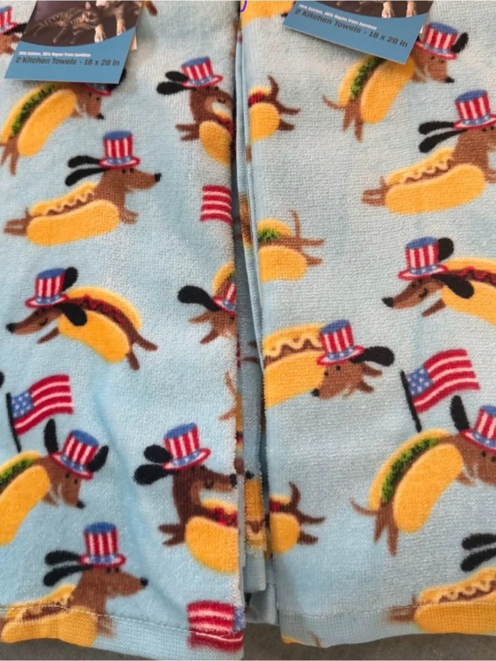 Dachshund patriotic kitchen towels Hotdog Wiener 2/set July 4 ready🇺🇸